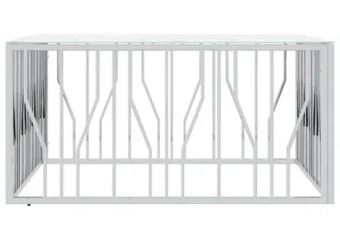 Masă de cafea, argintiu, 100x100x50 cm, oțel inoxidabil/sticlă - 4/5