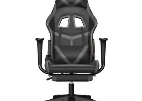 Scaun de gaming cu suport picioare, negru/gri, piele ecologică - 3/5