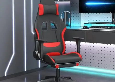 Scaun de gaming cu suport picioare, negru și roșu, textil - 1/5
