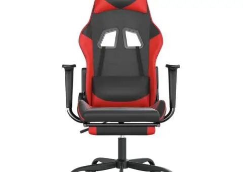 Scaun de gaming cu suport picioare, negru/roșu, piele ecologică - 3/5