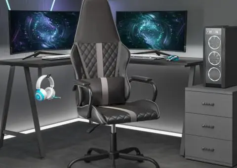 Scaun de jocuri, negru și gri, piele ecologică - 1/5