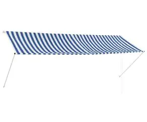 Copertină retractabilă, albastru și alb, 350 x 150 cm