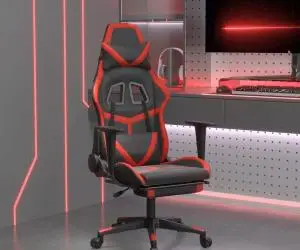 Scaun de gaming cu suport picioare, negru/roșu, piele ecologică
