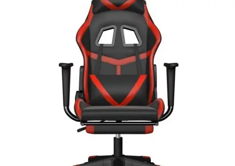 Scaun de gaming cu suport picioare, negru/roșu, piele ecologică - 3/5