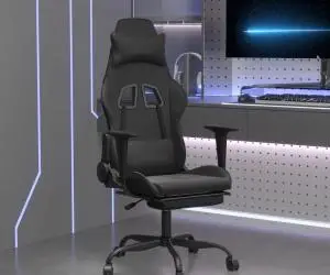 Scaun de gaming cu suport picioare, negru, piele ecologică
