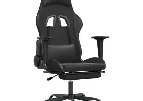 Scaun de gaming cu suport picioare, negru, piele ecologică - 2/5