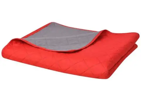 Cuvertură matlasată cu două fețe, 220 x 240 cm, roșu și gri - 1/5