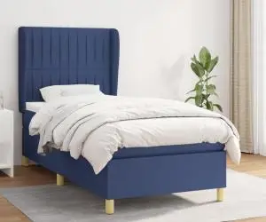 Pat box spring cu saltea, albastru, 100x200 cm, textil