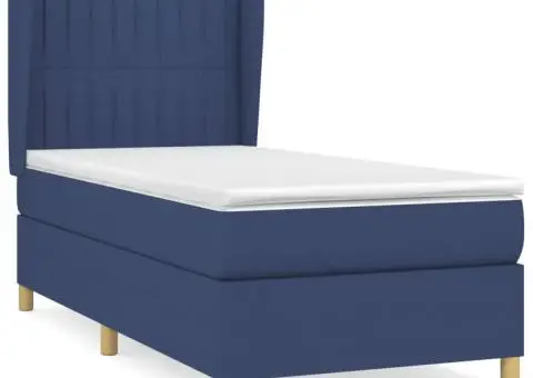 Pat box spring cu saltea, albastru, 100x200 cm, textil - 2/5