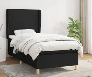 Pat box spring cu saltea, negru, 100x200 cm, textil
