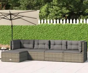 Set mobilier de grădină cu perne, 5 piese, gri, poliratan