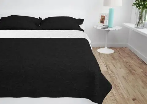 Cuvertură matlasată cu două fețe, 220x240 cm, negru și alb - 1/5