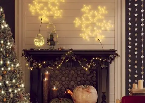 Figurină Fulg de Zăpadă de Crăciun LED 2 buc. alb cald 59x59 cm - 1/5