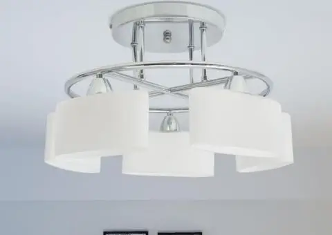 Lustră cu abajururi din sticlă elipsoide, 5 becuri E14, 200 W - 1/4