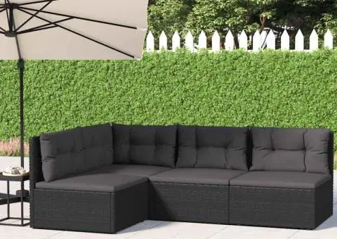 Set mobilier relaxare grădină 4 piese cu perne poliratan negru - 1/5