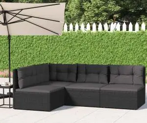 Set mobilier relaxare grădină 4 piese cu perne poliratan negru