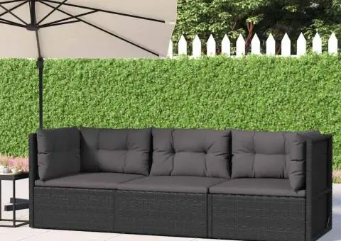 Set mobilier de grădină cu perne, 3 piese, negru, poliratan - 1/5