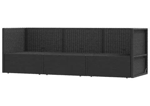 Set mobilier de grădină cu perne, 3 piese, negru, poliratan - 3/5