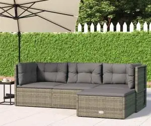 Set mobilier de grădină cu perne, 4 piese, gri, poliratan