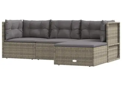 Set mobilier de grădină cu perne, 4 piese, gri, poliratan - 2/5