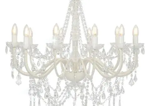 Candelabru cu mărgele, alb, 12 becuri E14 - 1/5