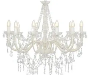 Candelabru cu mărgele, alb, 12 becuri E14