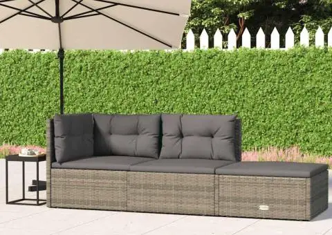 Set mobilier de grădină cu perne, 3 piese, gri, poliratan - 1/5