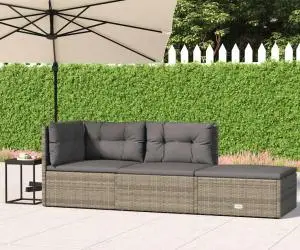 Set mobilier de grădină cu perne, 3 piese, gri, poliratan