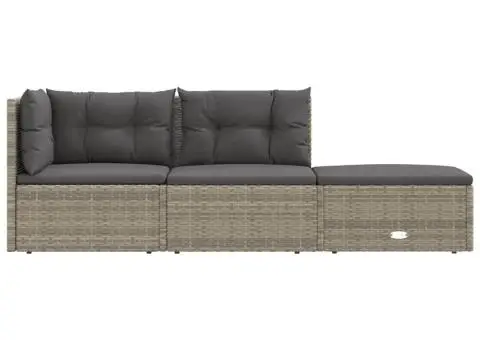 Set mobilier de grădină cu perne, 3 piese, gri, poliratan - 4/5