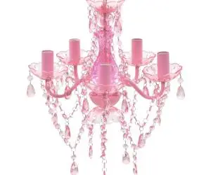 Lustră roz de cristal artificial cu 5 becuri