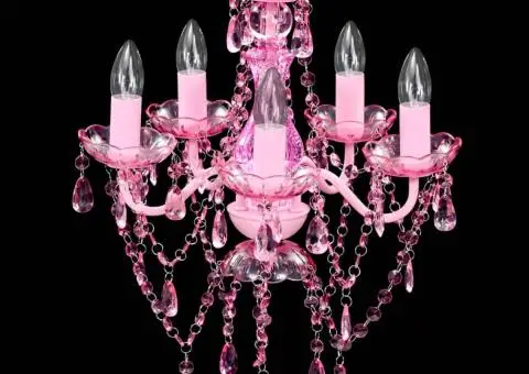 Lustră roz de cristal artificial cu 5 becuri - 3/5