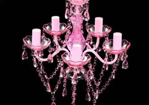 Lustră roz de cristal artificial cu 5 becuri - 4/5