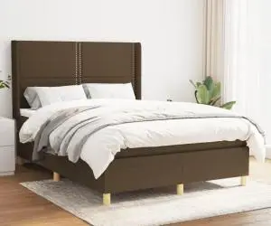 Pat box spring cu saltea, maro închis, 140x200 cm, textil