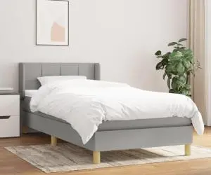 Pat box spring cu saltea, gri deschis, 90x200 cm, textil