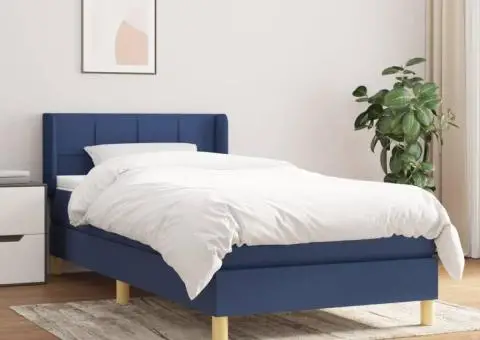 Pat box spring cu saltea, albastru, 100x200 cm, textil - 1/5