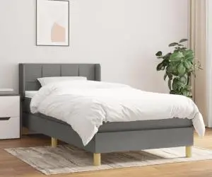 Pat box spring cu saltea, gri închis, 90x190 cm, textil