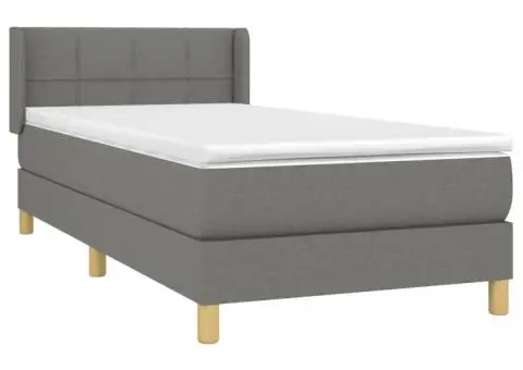 Pat box spring cu saltea, gri închis, 90x190 cm, textil - 3/5