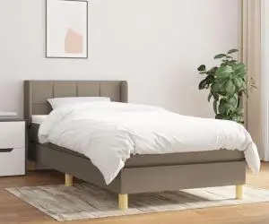 Pat box spring cu saltea, gri taupe, 80x200 cm, textil