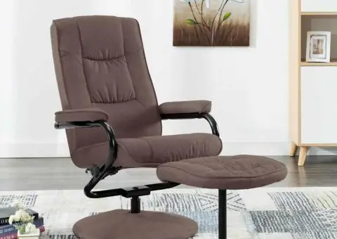 Fotoliu rabatabil cu taburet, maro, material textil - 1/5