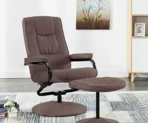 Fotoliu rabatabil cu taburet, maro, material textil