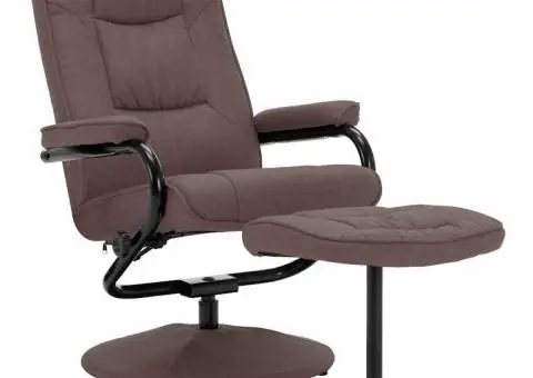 Fotoliu rabatabil cu taburet, maro, material textil - 2/5