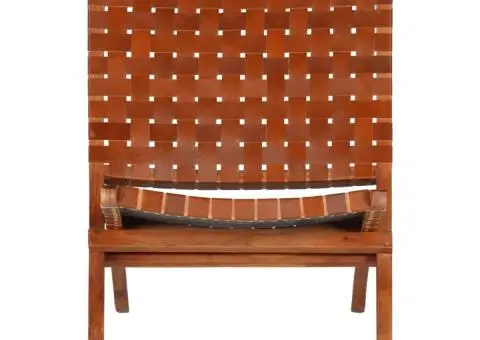 Scaun pliant împletit, maro, piele naturală - 2/5