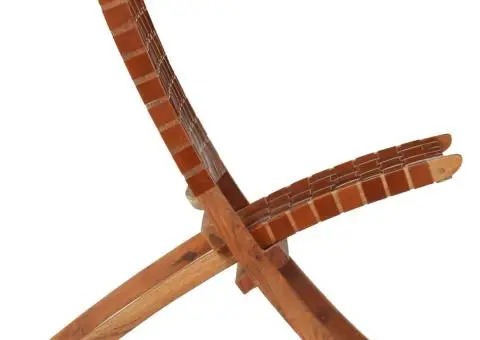 Scaun pliant împletit, maro, piele naturală - 3/5