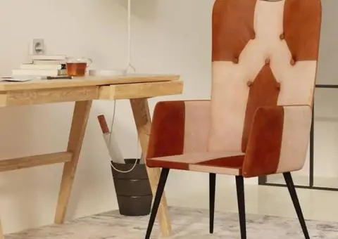 Scaun cu spătar înalt, maro și crem, piele naturală - 1/5