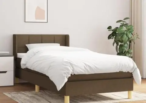 Pat box spring cu saltea, maro închis, 90x190 cm, textil - 1/5