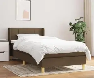 Pat box spring cu saltea, maro închis, 90x190 cm, textil