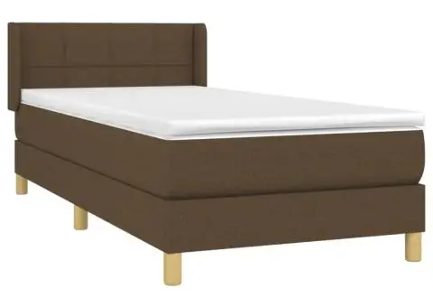 Pat box spring cu saltea, maro închis, 90x190 cm, textil - 3/5