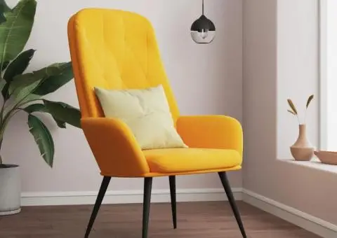 Scaun de relaxare, galben muștar, catifea - 1/5