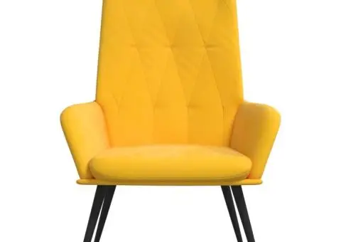 Scaun de relaxare, galben muștar, catifea - 3/5