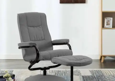 Fotoliu rabatabil cu taburet, gri deschis, material textil - 1/5